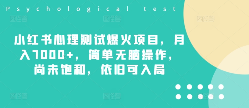 小红书心理测试爆火项目，月入7000+，简单无脑操作，尚未饱和，依旧可入局 - 白戈学堂-白戈学堂