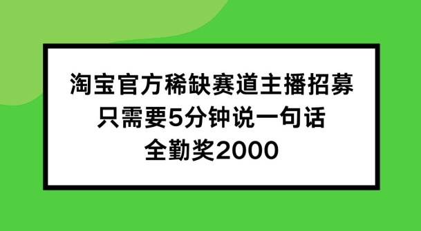 淘宝官方稀缺赛道主播招募 ，只需要5分钟说一句话， 全勤奖2000 - 白戈学堂-白戈学堂