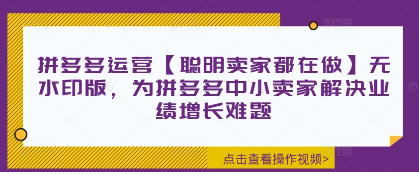 拼多多运营【聪明卖家都在做】无水印版，为拼多多中小卖家解决业绩增长难题 - 白戈学堂-白戈学堂