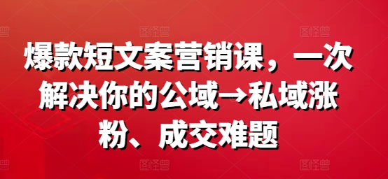 爆款短文案营销课，一次解决你的公域→私域涨粉、成交难题 - 白戈学堂-白戈学堂