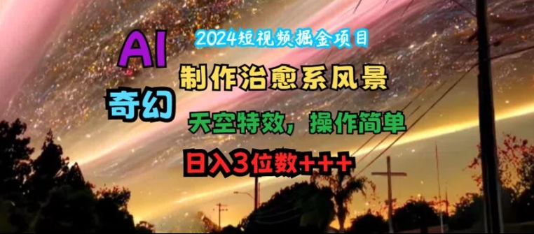 2024短视频掘金项目，AI制作治愈系风景，奇幻天空特效，操作简单，日入3位数 - 白戈学堂-白戈学堂