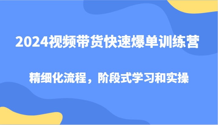 2024视频带货快速爆单训练营，精细化流程，阶段式学习和实操 - 白戈学堂-白戈学堂