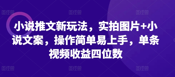 小说推文新玩法，实拍图片+小说文案，操作简单易上手，单条视频收益四位数 - 白戈学堂-白戈学堂