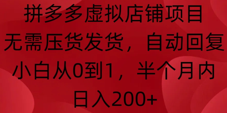 拼多多虚拟店铺项目，无需压货发货，自动回复，小白从0到1，半个月内日入200+ - 白戈学堂-白戈学堂