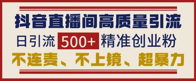 抖音直播间引流创业粉，无需连麦、不用上镜、超暴力，日引流500+高质量精准创业粉 - 白戈学堂-白戈学堂