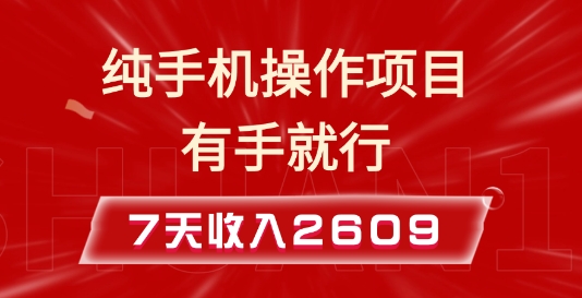 纯手机操作的小项目，有手就能做，7天收入2609+实操教程-白戈学堂