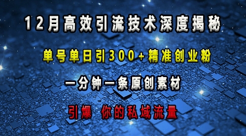 最新高效引流技术深度揭秘 ，单号单日引300+精准创业粉，一分钟一条原创素材，引爆你的私域流量 - 白戈学堂-白戈学堂