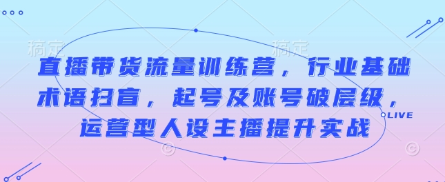 直播带货流量训练营，行业基础术语扫盲，起号及账号破层级，运营型人设主播提升实战-白戈学堂