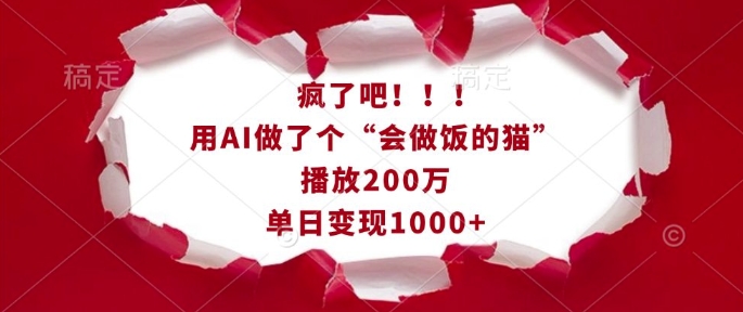 疯了吧！用AI做了个“会做饭的猫”，播放200万，单日变现1k-白戈学堂