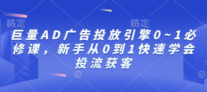 巨量AD广告投放引擎0~1必修课，新手从0到1快速学会投流获客-白戈学堂