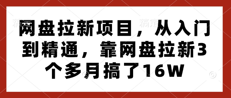 网盘拉新项目，从入门到精通，靠网盘拉新3个多月搞了16W-白戈学堂