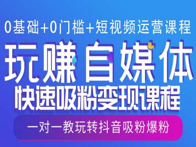 0基础+0门槛+短视频运营课程，玩赚自媒体快速吸粉变现课程，一对一教玩转抖音吸粉爆粉-白戈学堂