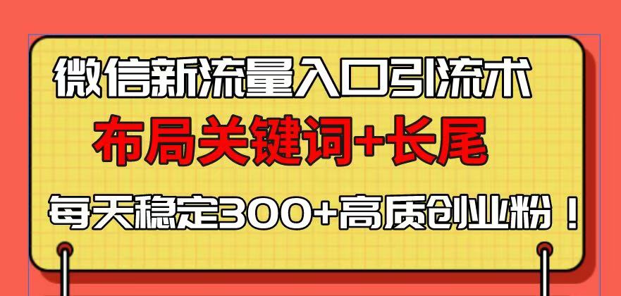 （13897期）微信新流量入口引流术，布局关键词+长尾，每天稳定300+高质创业粉！-白戈学堂