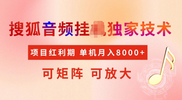 首发搜狐音频挂JI，项目红利期，可矩阵可放大，稳定月入5k-白戈学堂