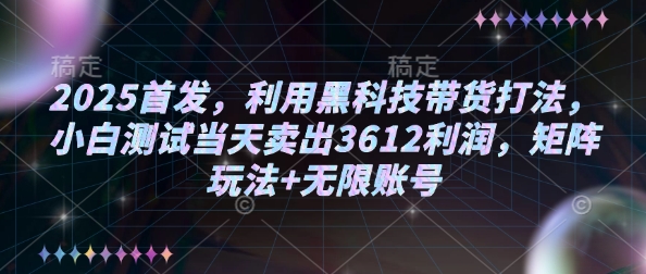 2025首发，利用黑科技带货打法，小白测试当天卖出3612利润，矩阵玩法+无限账号-白戈学堂