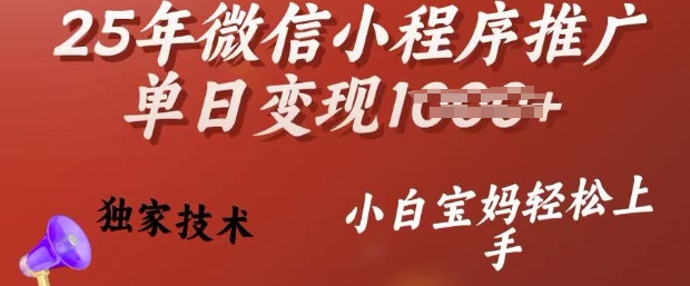 25年微信小程序推广单日变现多张，独家技术，小白宝妈轻松上手-白戈学堂