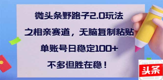 （14334期）微头条野路子2.0玩法之相亲赛道，无脑搬砖复制粘贴，单账号日稳定300+…-白戈学堂