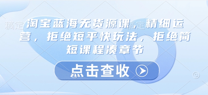 淘宝蓝海无货源课，精细运营，拒绝短平快玩法，拒绝简短课程凑章节-白戈学堂