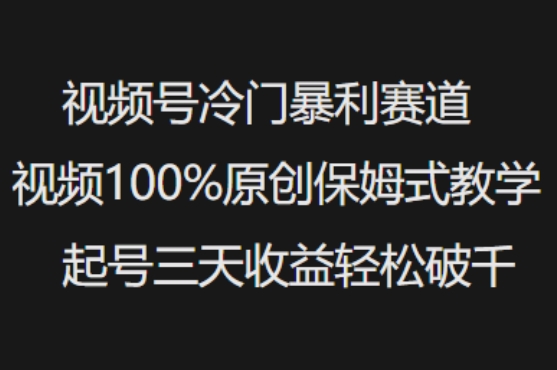 视频号冷门暴利赛道视频100%原创保姆式教学起号三天收益轻松破千-白戈学堂