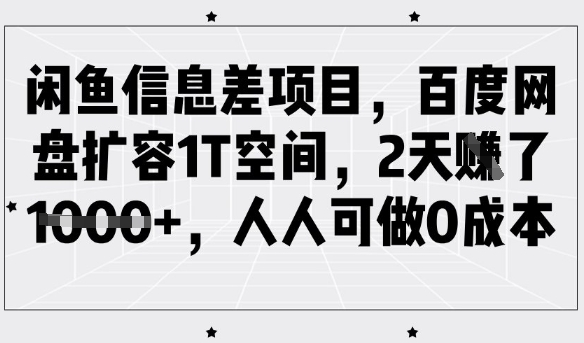 闲鱼信息差项目，百度网盘扩容1T空间，2天收益1k+，人人可做0成本-白戈学堂