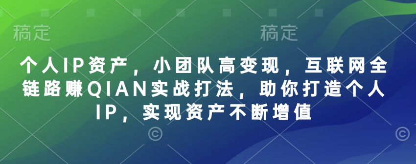 个人IP资产，小团队高变现，互联网全链路赚QIAN实战打法，助你打造个人IP，实现资产不断增值-白戈学堂